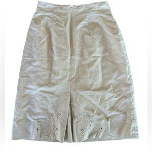 Vintage 80s Laura Ashley Cream Skirt Lace Embroidered Linen Cotton Knee Length